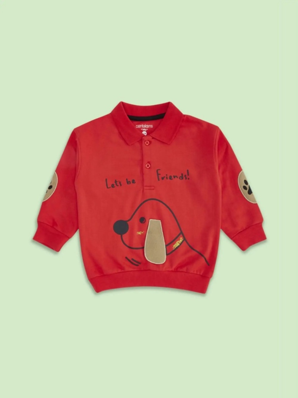 Pantaloons Baby Red Polo Sweatshirt with Dog Graphic